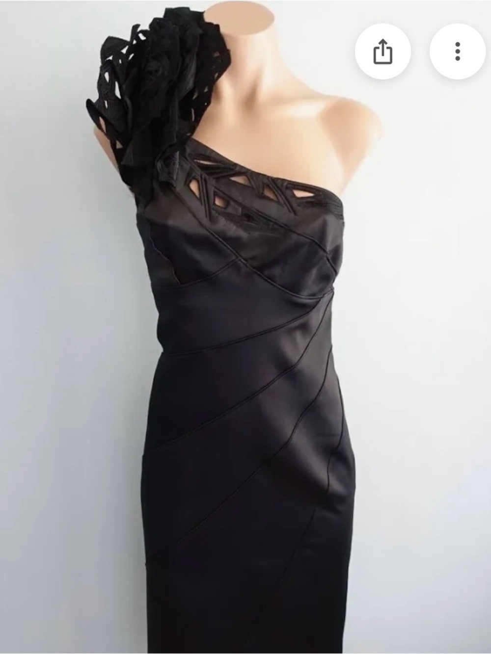 Karen Millen Black One-Shoulder Cocktail Dress with Floral Shoulder Detail